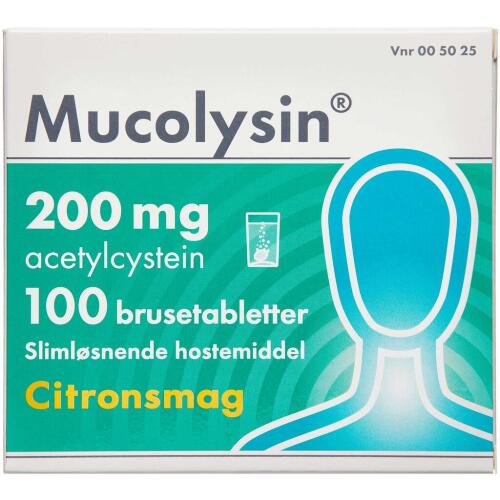 Køb MUCOLYSIN BRUSETABL 200 MG online hos apotekeren.dk