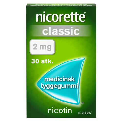 Køb Nicorette® nikotintyggegummi Classic 2 mg 30 stk.  online hos apotekeren.dk
