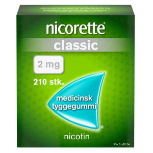 Køb Nicorette Classic medicinsk tyggegummi 2 mg. 210 stk. online hos apotekeren.dk