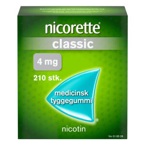 Køb Nicorette Classic medicinsk tyggegummi 4 mg. 210 stk. online hos apotekeren.dk