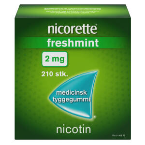 Køb Nicorette Freshmint medicinsk tyggegummi 2 mg. 210 stk. online hos apotekeren.dk