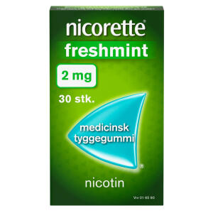 Køb Nicorette Freshmint medicinsk tyggegummi 2 mg. 30 stk. online hos apotekeren.dk