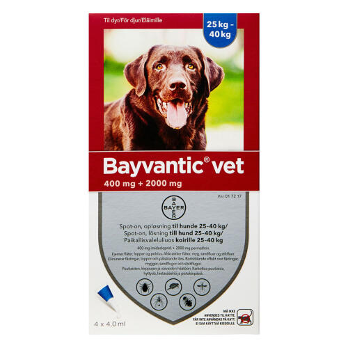 Køb Bayvantic Vet Til Hunde 25-40 kg 4 x 4 ml online hos apotekeren.dk