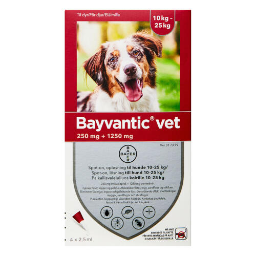 Køb Bayvantic Vet Til Hunde 10-25 kg 4 x 2,5 ml online hos apotekeren.dk