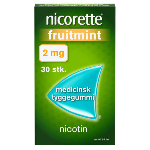 Køb Nicorette® nikotintyggegummi Fruitmint 2 mg 30 stk. online hos apotekeren.dk