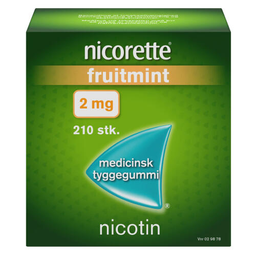 Køb Nicorette® nikotintyggegummi Fruitmint 2 mg 210 stk. online hos apotekeren.dk
