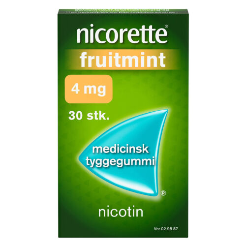 Køb Nicorette® nikotintyggegummi Fruitmint 4 mg 30 stk. online hos apotekeren.dk