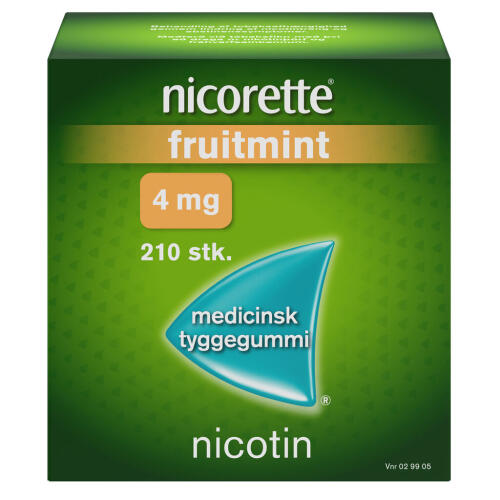 Køb Nicorette® nikotintyggegummi  Fruitmint 4 mg 210 stk. online hos apotekeren.dk