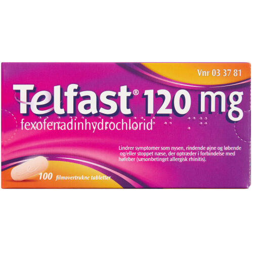 Køb Telfast 100 filmovertrukne tabletter 120 mg.  online hos apotekeren.dk
