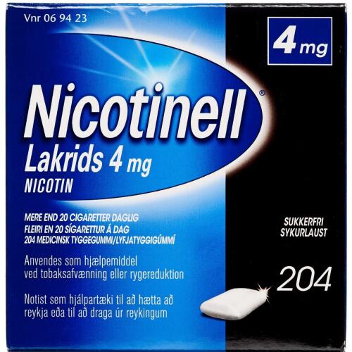 Køb Nicotinell Lakrids tyggegummi 4 mg, 204 stk online hos apotekeren.dk