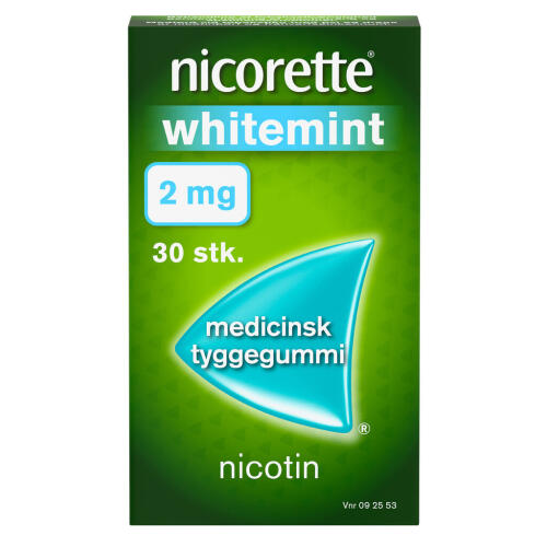 Køb Nicorette® nikotintyggegummi Whitemint 2 mg 30 stk. online hos apotekeren.dk
