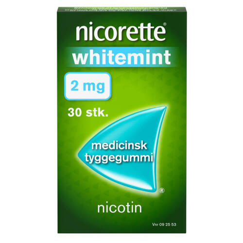 Køb Nicorette Whitemint medicinsk tyggegummi 2 mg. 30 stk. online hos apotekeren.dk