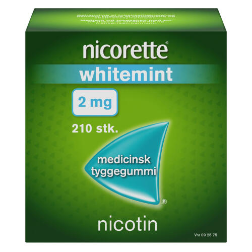 Køb Nicorette Whitemint medicinsk tyggegummi 2 mg. 210 stk. online hos apotekeren.dk
