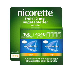 Køb Nicorette Fruit sugetablet 2 mg. 160 stk. 4x40 stk. online hos apotekeren.dk