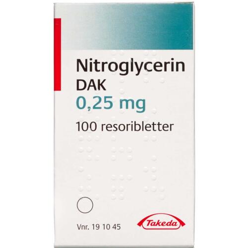 Køb NITROGLYC. RESORI.SUBL.0,25 MG online hos apotekeren.dk