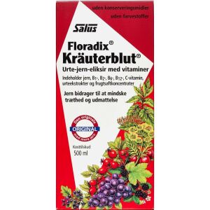 Køb Floradix Kräuterblut Urte-Jern eliksir 500 ml online hos apotekeren.dk