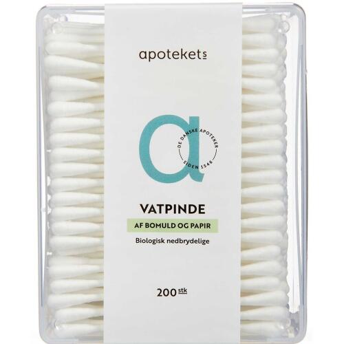 Køb Apotekets Vatpinde papirvatpinde til rensning af øre næse og navle 200 stk. online hos apotekeren.dk