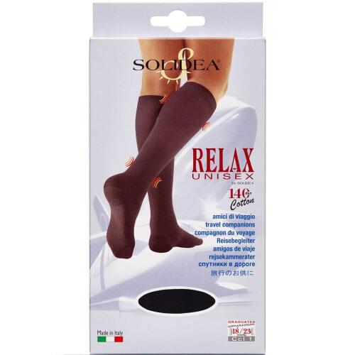 Køb Solidea Knæ Relax Unisex bomulds knæstøttestrømpe 140 Cotton sort Str. L, 1 par online hos apotekeren.dk