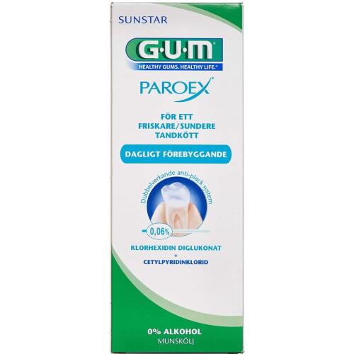 Køb GUM® PAROEX® Klorhexiden Mundskyl 0,06% 500 ml online hos apotekeren.dk