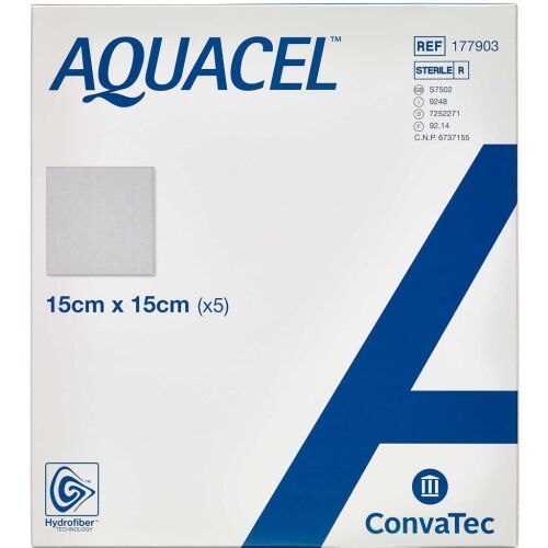 Køb Aquacel Hydrofiber sårbandage 15 x 15 cm 5 stk. online hos apotekeren.dk