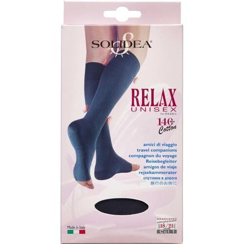 Køb Solidea Relax bomuldsstøttestrømpe med åben tå 140 (unisex) Sort - Str. S 1 par online hos apotekeren.dk