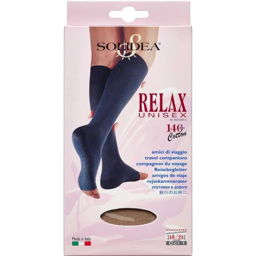Køb Solidea Relax bomuldsstøttestrømpe med åben tå 140 (unisex) Natur - Str. S 1 par online hos apotekeren.dk