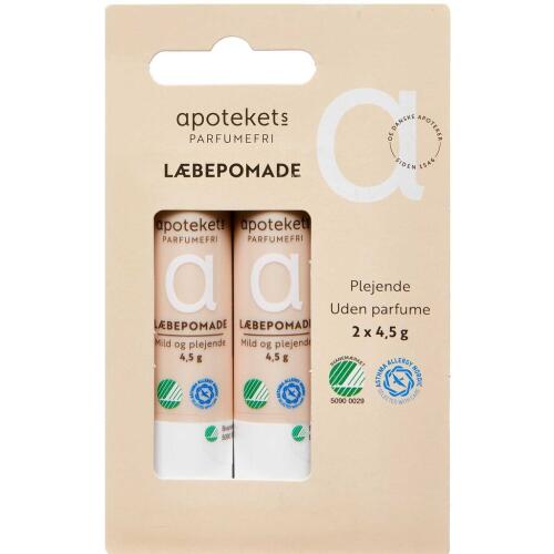 Køb Apotekets Læbepomade Svanemærket u/ parfume 2 stk. á 4,5 g online hos apotekeren.dk