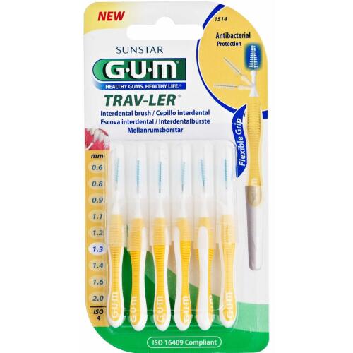 Køb GUM® TRAV-LER® mellemrumsbørste 1,3 mm 6 stk. online hos apotekeren.dk