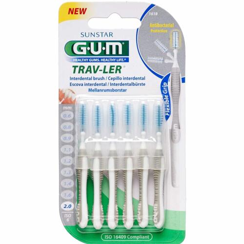 Køb GUM® TRAV-LER® mellemrumsbørste 2,0 mm 6 stk. online hos apotekeren.dk