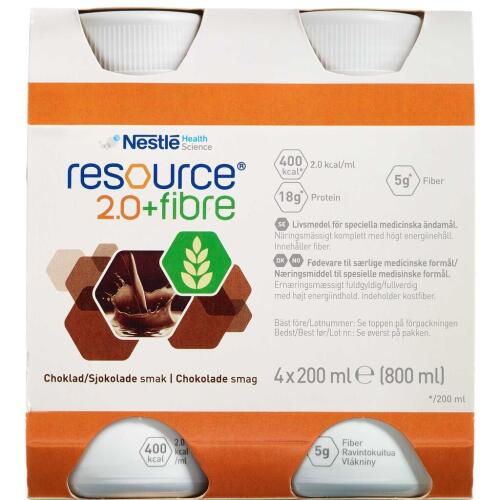Køb Resource 2.0+ fibre Chokolade 4 x 200 ml online hos apotekeren.dk
