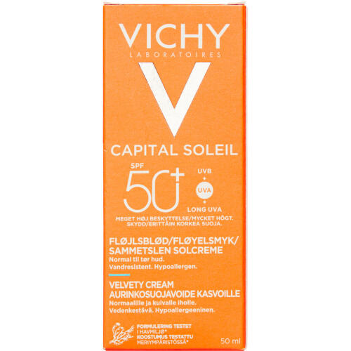 Køb Vichy Capital Soleil Skin-perfecting Velvety - fugtgivende solcreme SPF 50+ 50 ml online hos apotekeren.dk