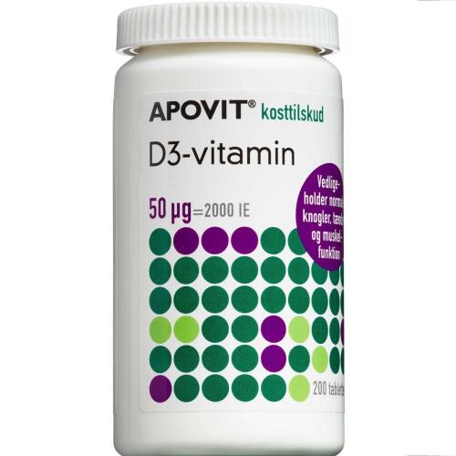 Køb Apovit D3-vitamin 50 mikg. 200 stk. online hos apotekeren.dk