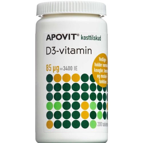 Køb Apovit D3-vitamin tabletter 85 mikg 200 stk. online hos apotekeren.dk