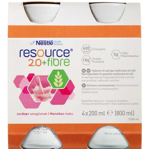 Køb Resource 2.0+ fibre Jordbær 4 x 200 ml online hos apotekeren.dk