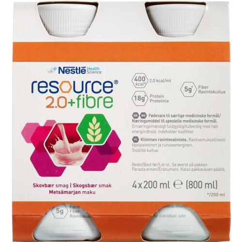 Køb Resource 2.0+ fibre Skovbær 4 x 200 ml online hos apotekeren.dk