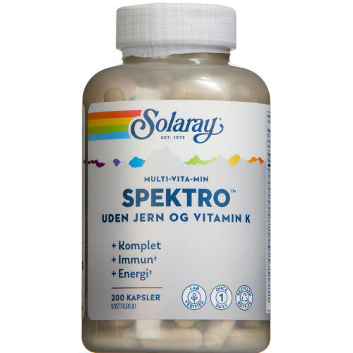 Køb Solaray Spektro multi-vitamin uden jern og k-vitamin 200 stk. online hos apotekeren.dk