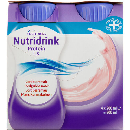 Køb Nutridrink Protein Jordbær 4 x 200 ml online hos apotekeren.dk