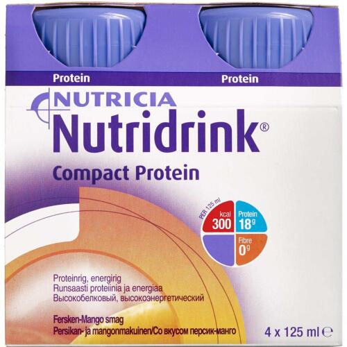 Køb Nutridrink Compact Protein Fersken-mango 4 x 125 ml online hos apotekeren.dk