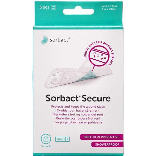 Køb Sorbact Secure Antibakterielt plaster 5X7,2 cm 5 stk. online hos apotekeren.dk