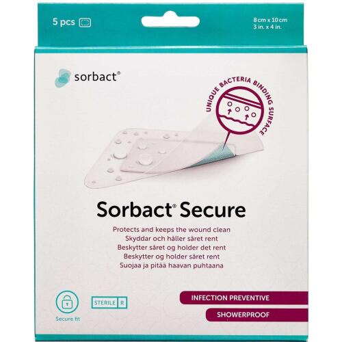 Køb Sorbact Secure antibakterielt plaster 8x10 cm 5 stk. online hos apotekeren.dk