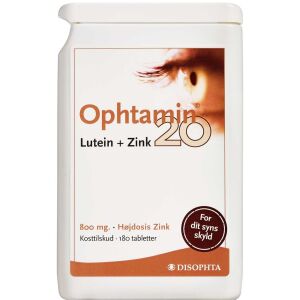 Køb Ophtamin 20 Lutein + Zink tabletter 800 mg 180 stk. online hos apotekeren.dk
