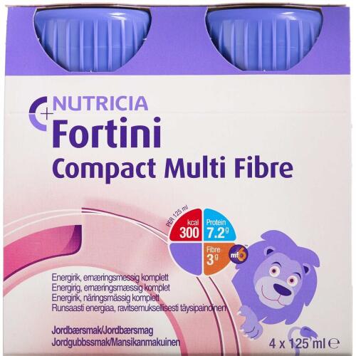 Køb Fortini Compact Multi Fibre jordbær 4x125 ml online hos apotekeren.dk
