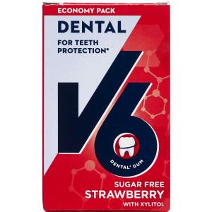 Køb V6 Dental tyggegummi jordbær/mint 70 g online hos apotekeren.dk