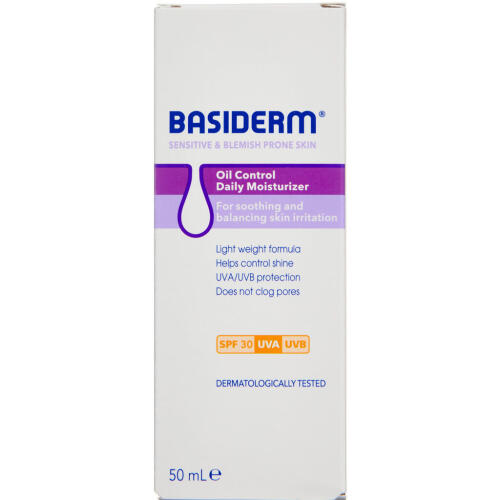 Køb Basiderm Oily Moist Fugtgivende creme til følsom og fedtet hud med tendens til bumser 50 ml. online hos apotekeren.dk