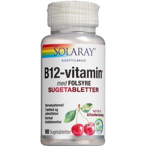 Køb Solaray B12-vitamin med folsyre sugetabletter 100 stk. online hos apotekeren.dk