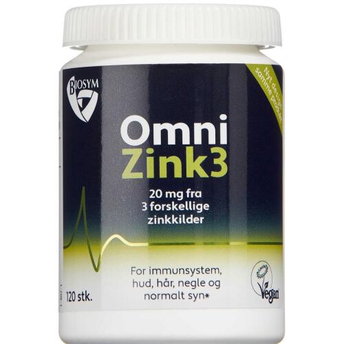 Køb Biosym OmniZink3 20 mg tabletter 120 stk. online hos apotekeren.dk