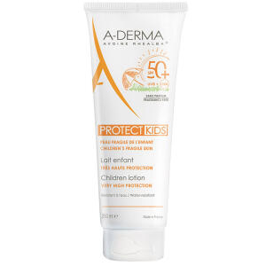 Køb A-Derma PROTECT Children Lotion SPF50+ til sart barnehud uden parfume 250 ml online hos apotekeren.dk