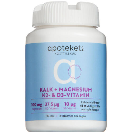 Køb Apotekets Kalk Mag K2+D Vitamin tabletter 130 stk. online hos apotekeren.dk