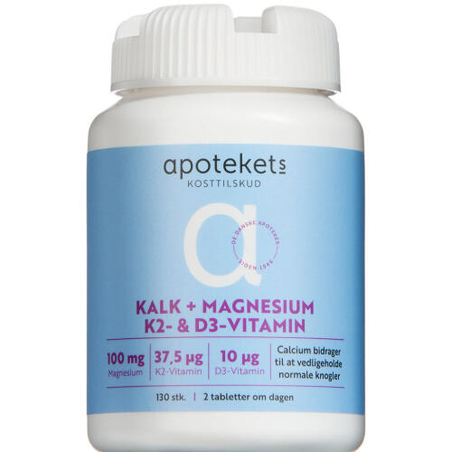 Køb Apotekets Kalk, Magnesium K2- og D3-Vitamin tabletter 130 stk. online hos apotekeren.dk