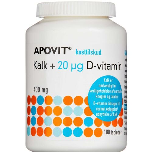 Køb Apovit kalk + 20 mikg D-vitamin 180 stk. online hos apotekeren.dk